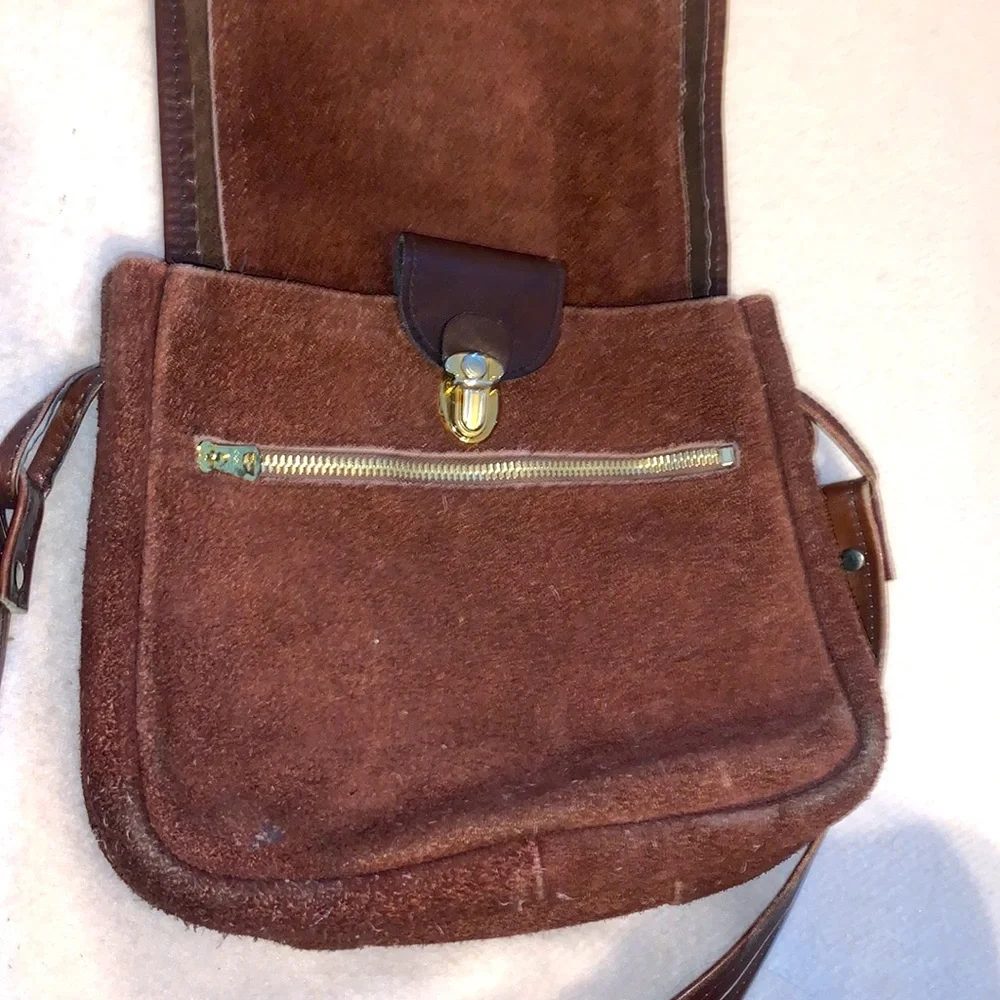 Brown Suede Crossbody Bag Satchel Saddlebag